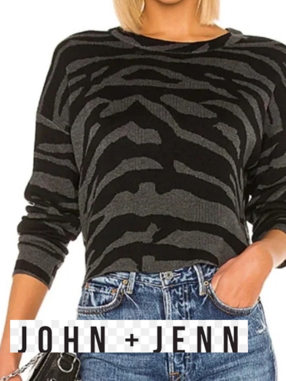 John+Jenn Marco zebra stripe crop sweater, XS, CB2843